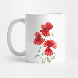 Red poppies watercolor art. Mug